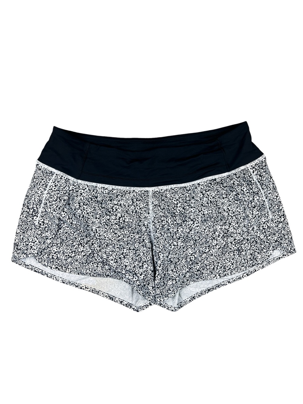 Lululemon Short Women’s 8 Run Times Lined Black White Floral Stretch LW7B36SP